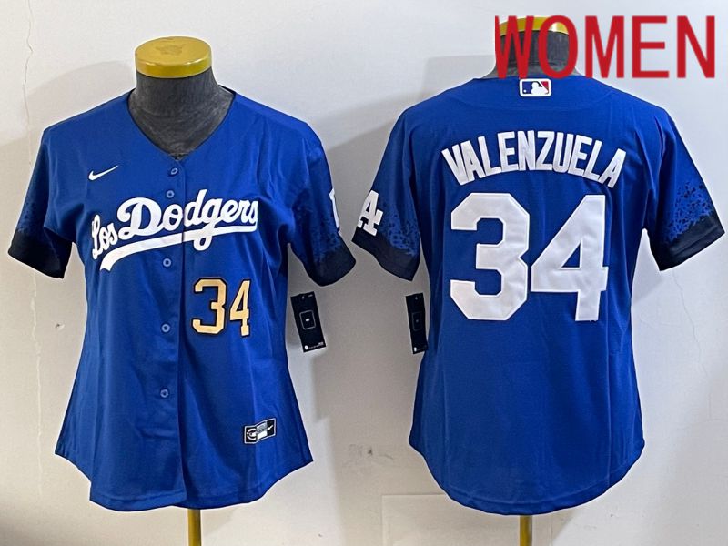 Women Los Angeles Dodgers #34 Valenzuela 2024 blue jersey 2024112006